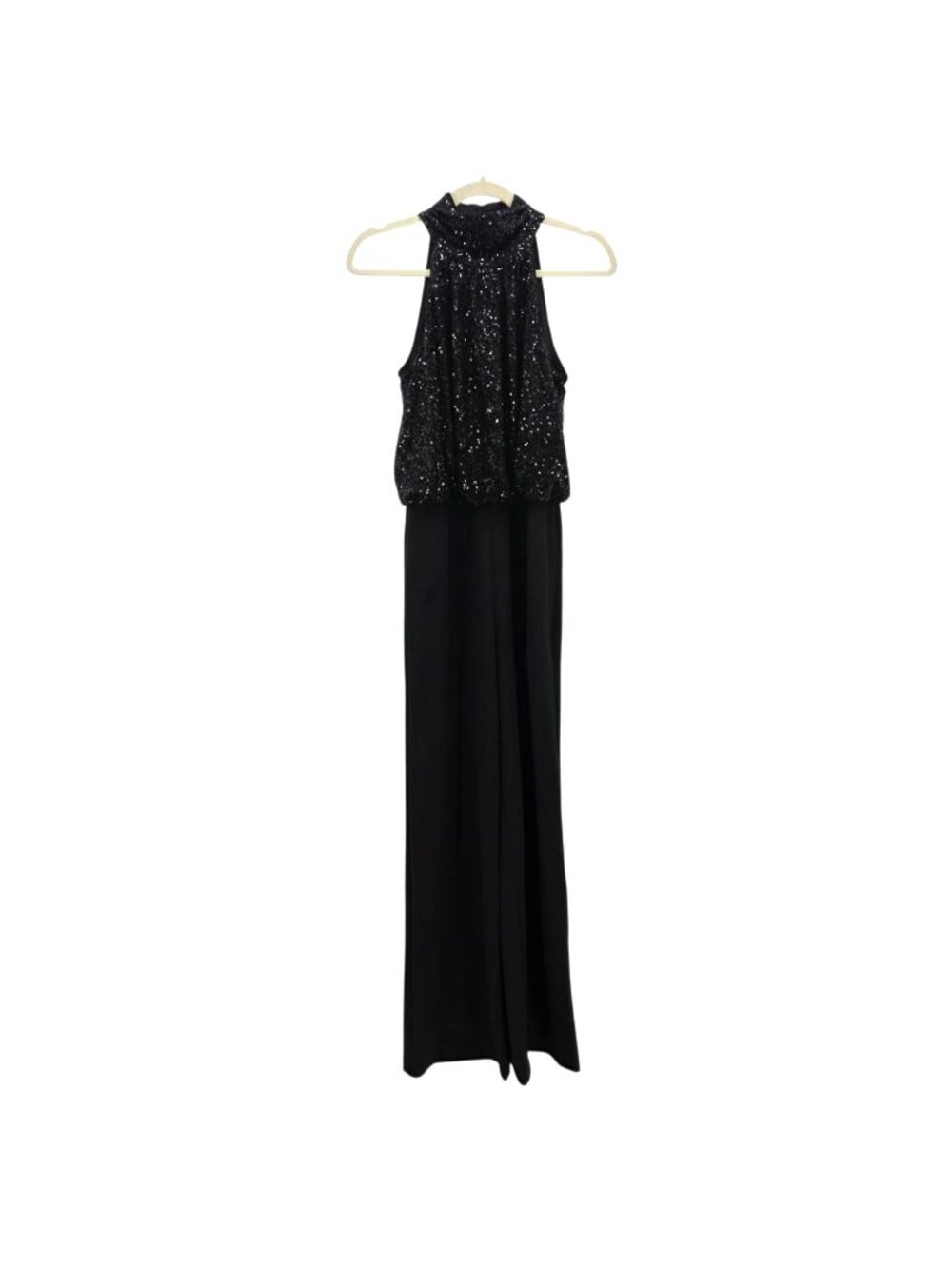 Eliza J Womens 6 Jumpsuit Sequin Bodice Halter Neck Black Wide Leg Pockets
